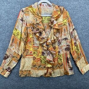 Vintage Allura Top Womens L‎ Patchwork Ruffle Lightweight Fairy Cottage Casual